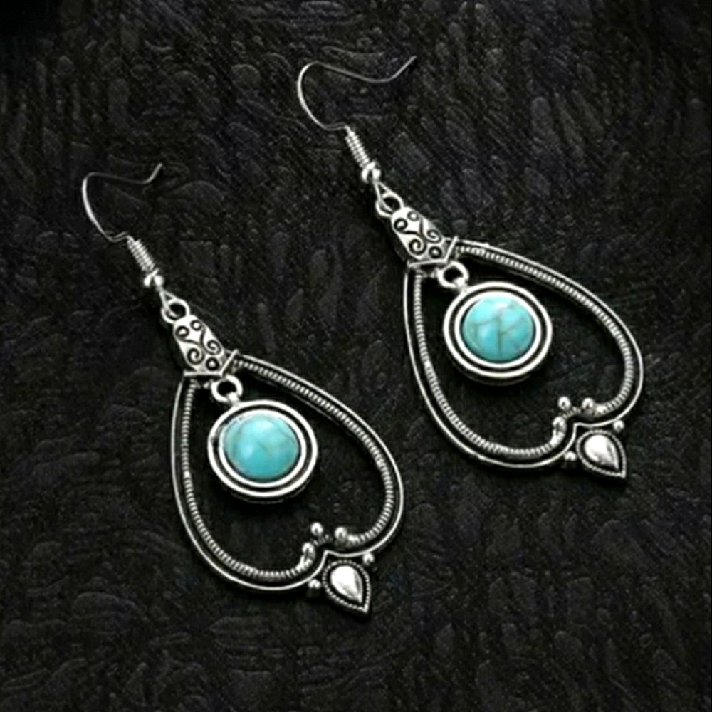 Bohemian Turquoise Silver Earrings